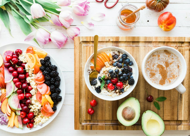 Breakfast bowl with fresh fruit and yogurt on a table