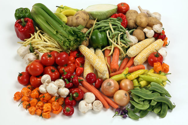Colorful spread of fresh vegetables representing gut health nutrition