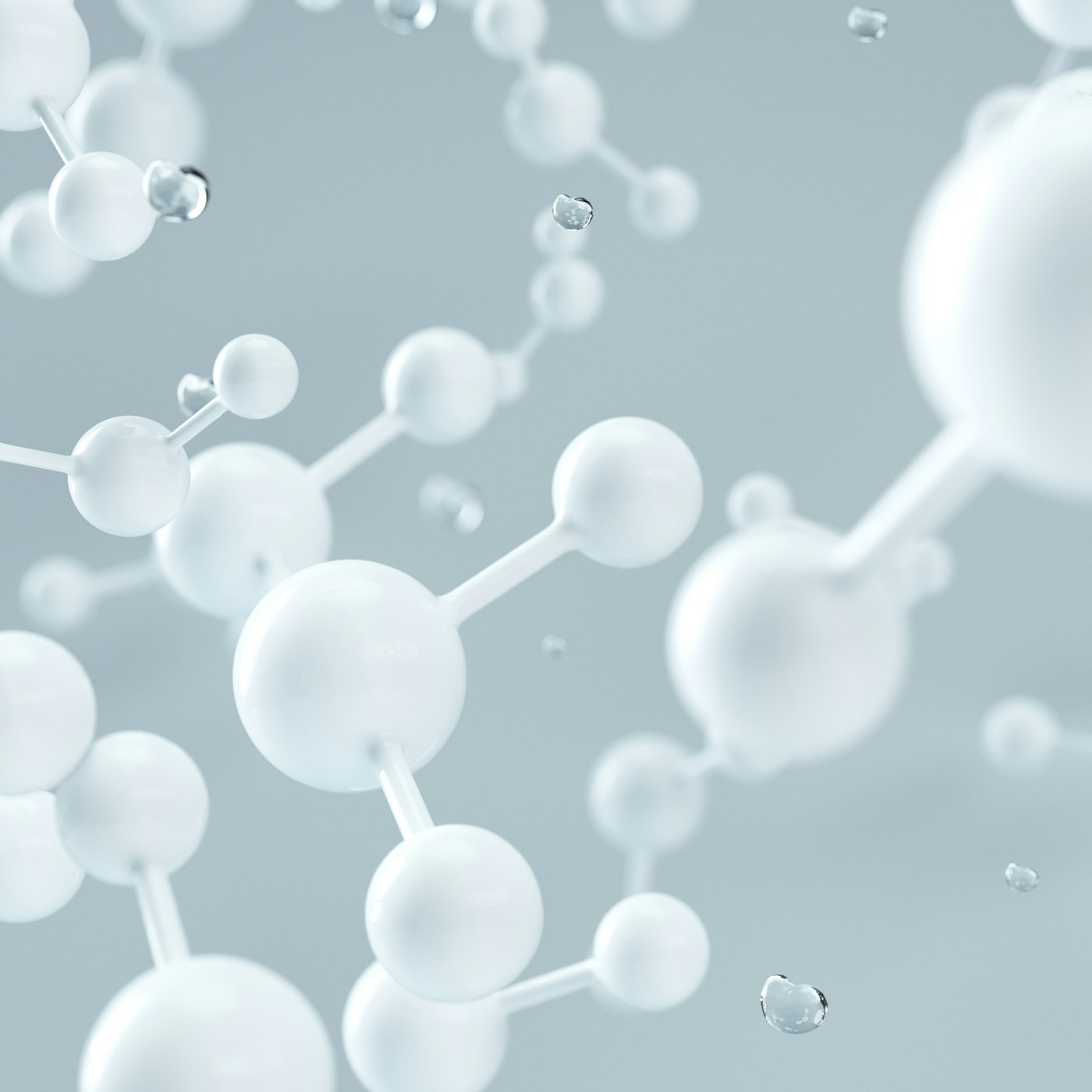 White molecular structure representing peptide science