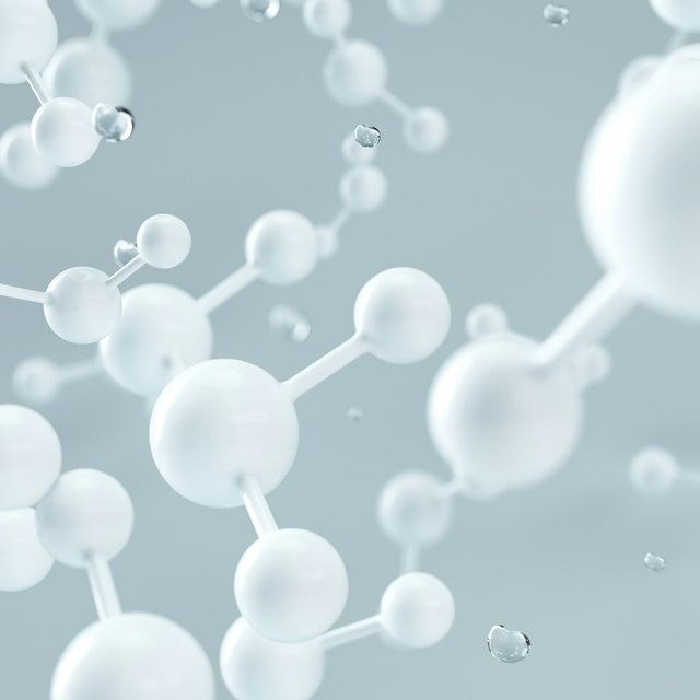 White molecular structure representing peptide science