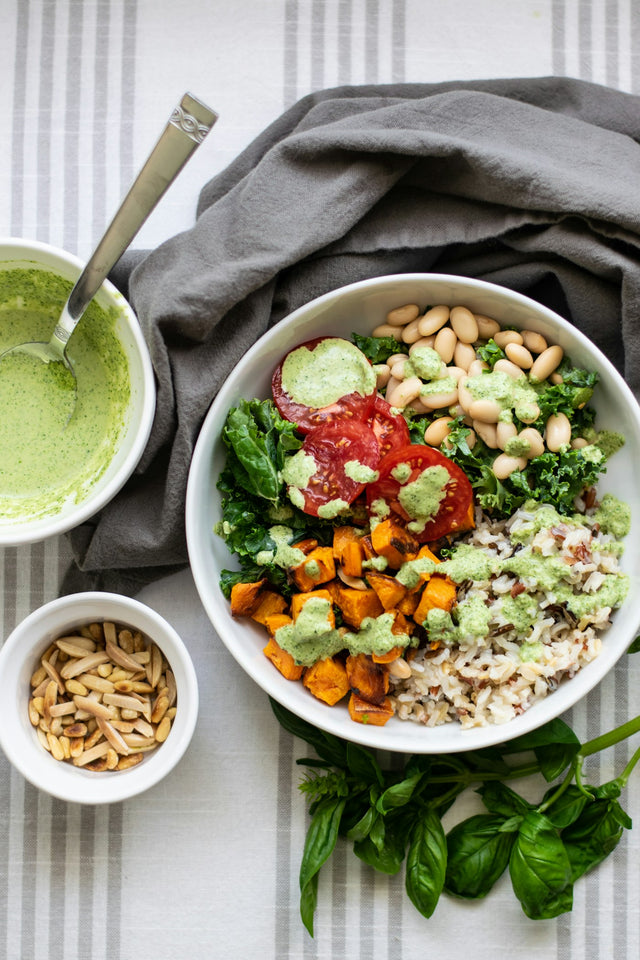 A bowl of salad and rice, a balanced meal on GLP-1 therapy